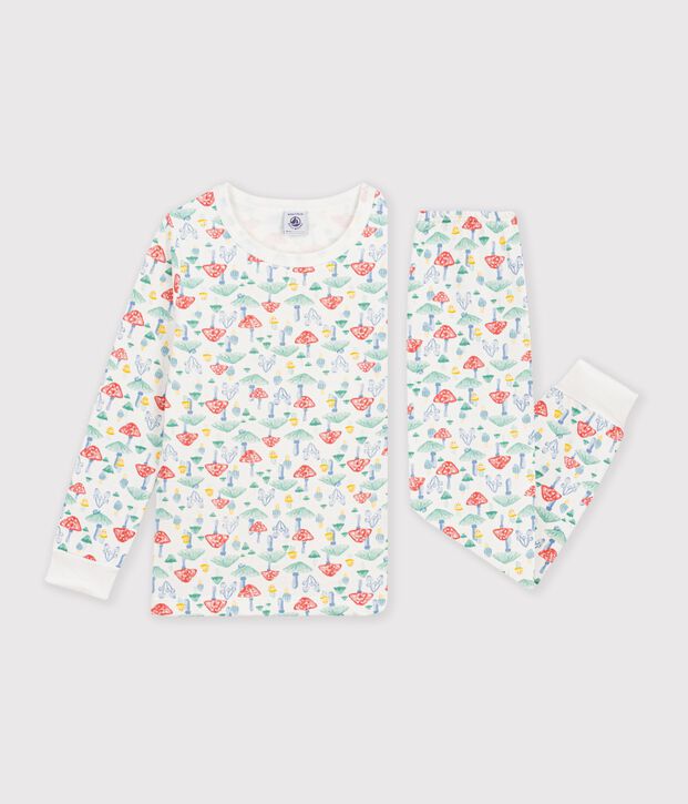 Pijama infantil de mulet&oacute;n con estampado de setas blanco/multicolor