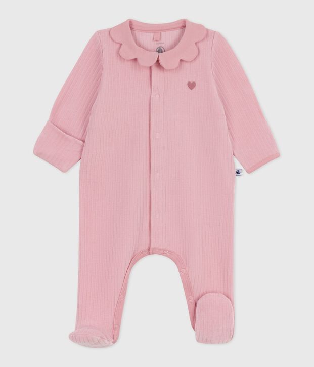 Pijama de terciopelo con cuello liso para beb&eacute; rosa
