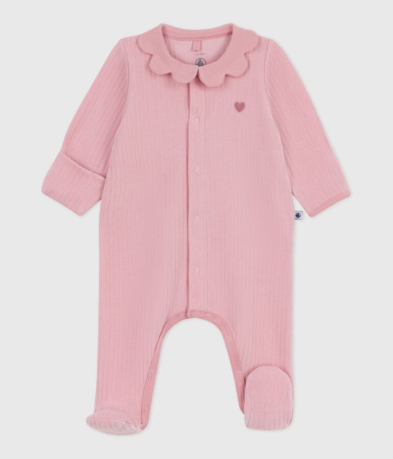 Pijama de terciopelo con cuello liso para beb&eacute; rosa
