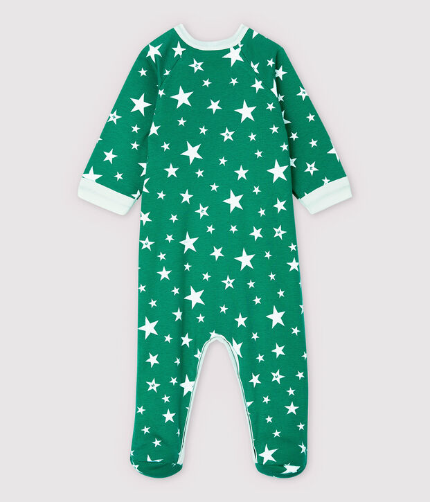 Pijama enterizo con cremallera de estrellas de algod&oacute;n de beb&eacute; verde/blanco