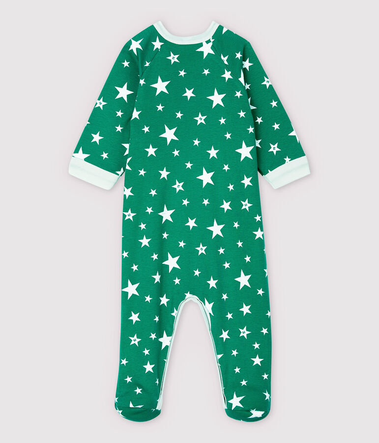 Pijama enterizo con cremallera de estrellas de algod&oacute;n de beb&eacute; verde GAZON/blanco ECUME