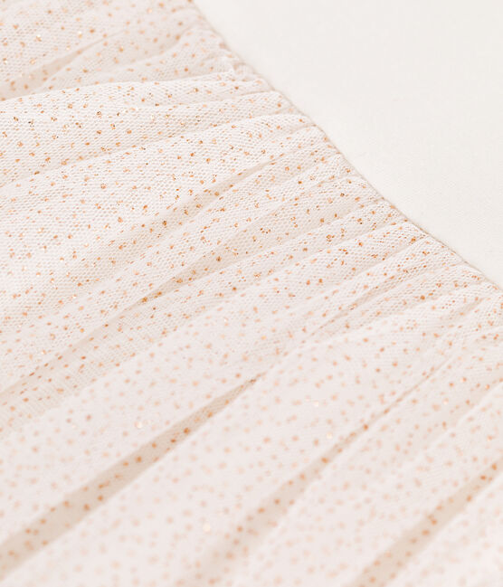 Vestido infantil de manga corta de algodón y tul blanco MARSHMALLOW/rosa COPPER