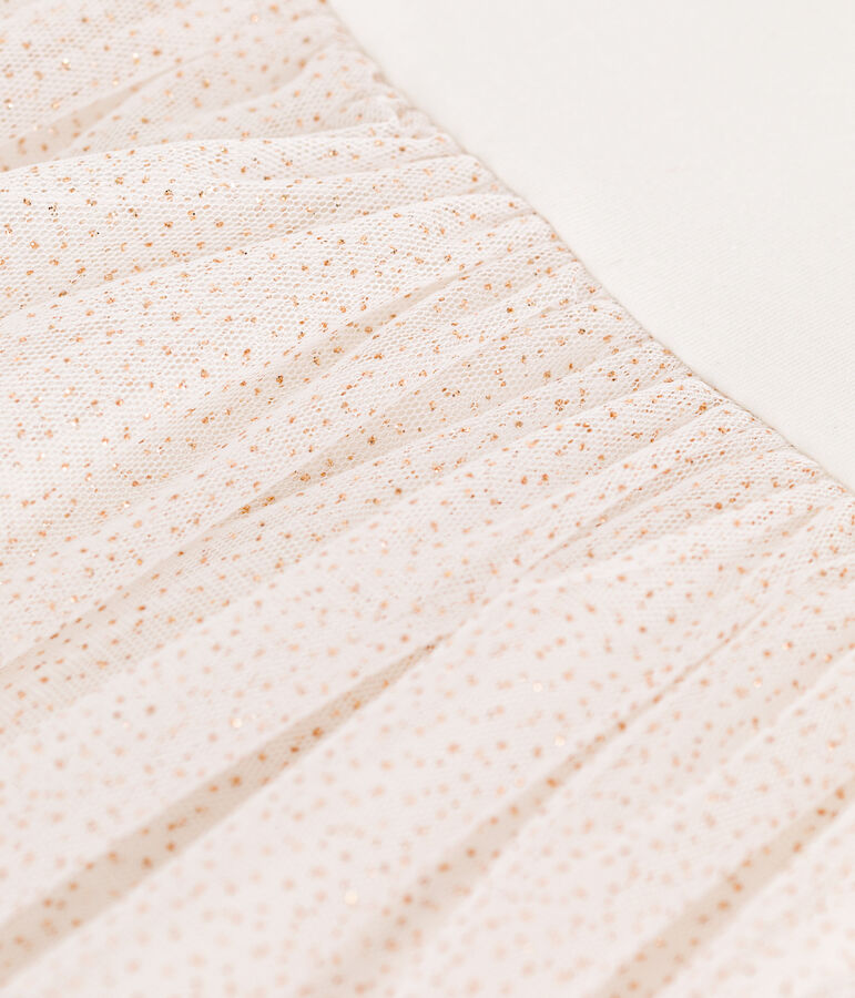 Vestido infantil de manga corta de algod&oacute;n y tul blanco/rosa