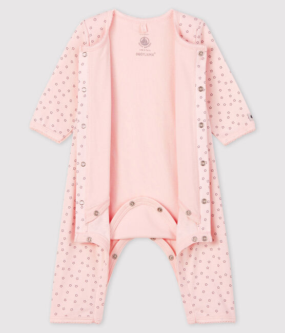 Bodyjama rosa de estrellas sin pies de tejido acanalado para bebé niña rosa FLEUR/gris CONCRETE