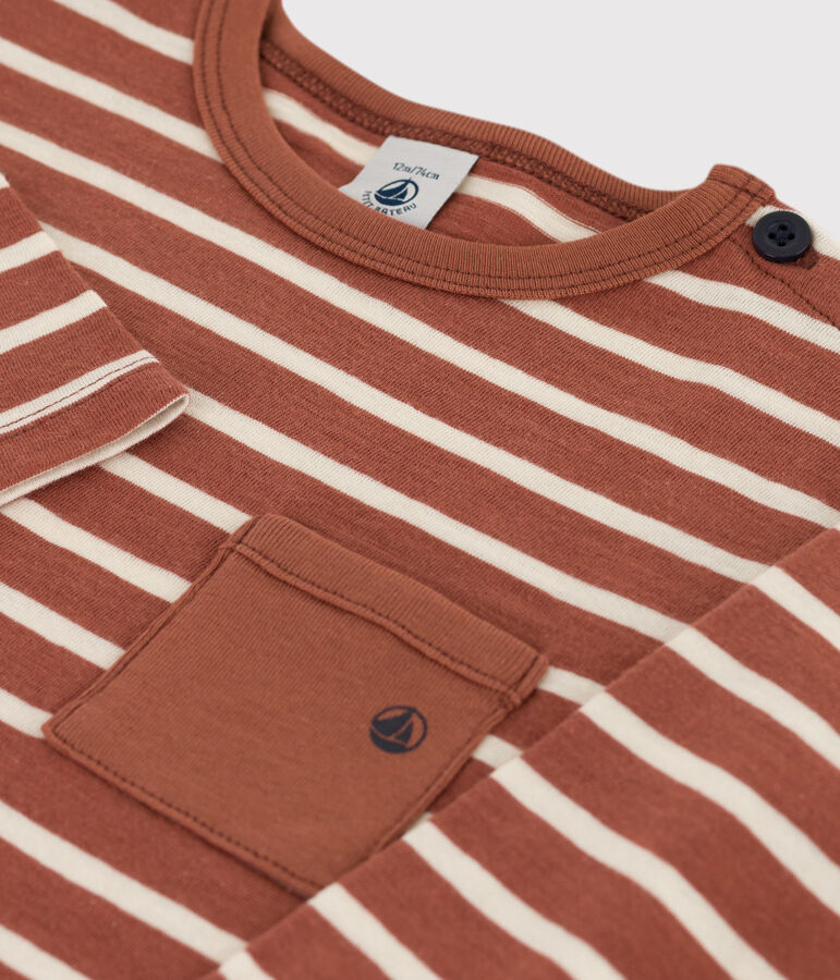 Camiseta de algod&oacute;n de manga larga para beb&eacute; marron/crudo