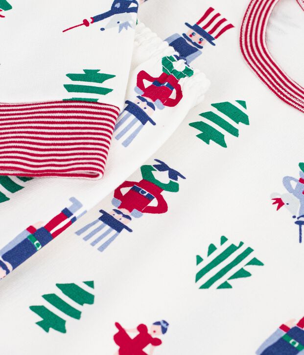 Pijama infantil de mulet&oacute;n con estampado de Navidad blanco/multicolor