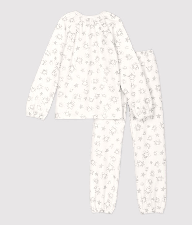 Pijama de ni&ntilde;a con estampado de estrellas de terciopelo blanco/gris
