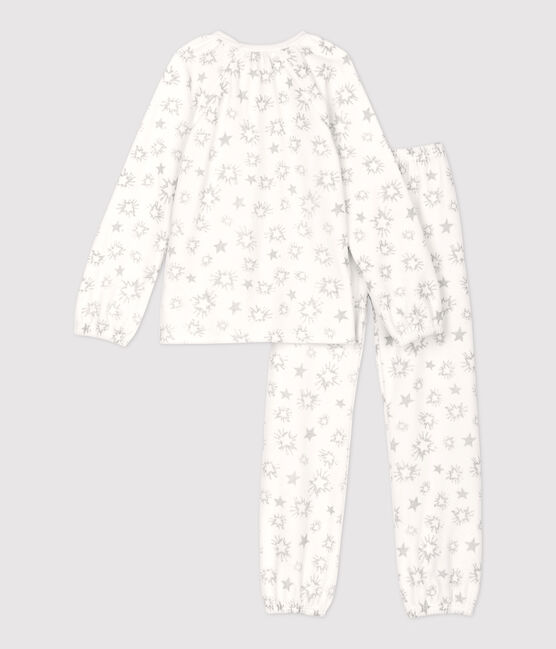 Pijama de niña con estampado de estrellas de terciopelo blanco MARSHMALLOW/gris ARGENT