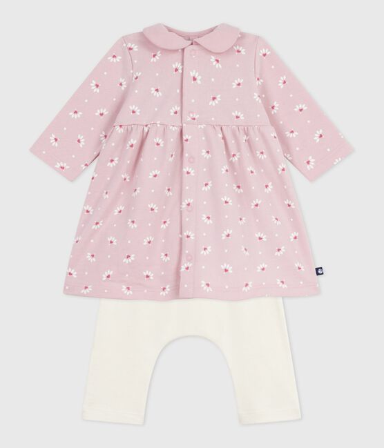 Vestido de algodón con cuello con estampado de flores y corazones y leggings para bebé rosa JOLI/blanco MULTICO