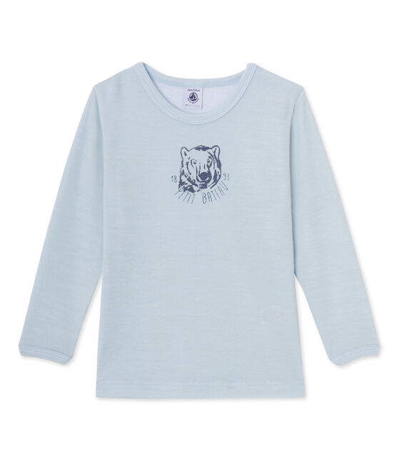 Camiseta de lana y algodón para niño azul Fraicheur
