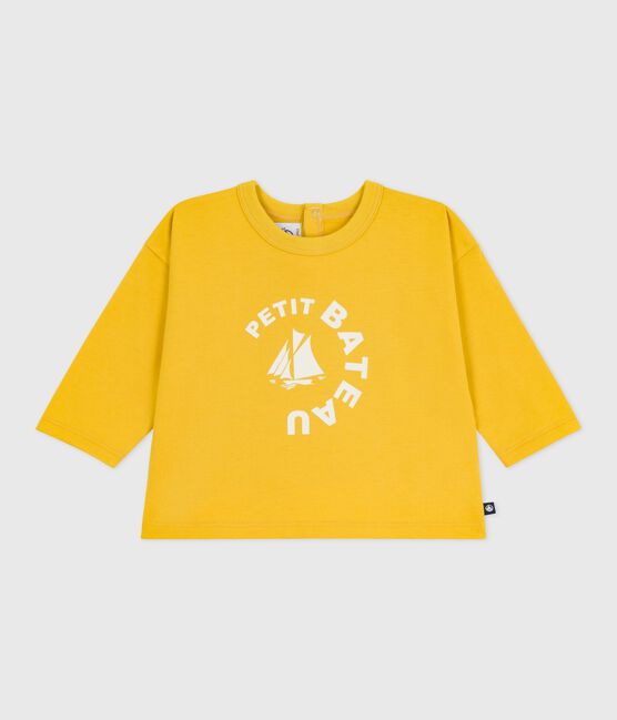 Camiseta de algodón de manga larga con estampado de gato para bebé amarillo NAPLES