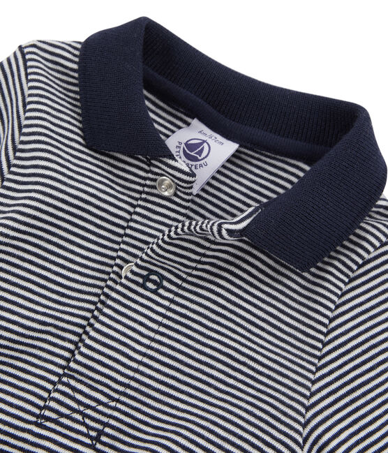 Body de manga larga con cuello de polo para bebé niño azul SMOKING/blanco LAIT