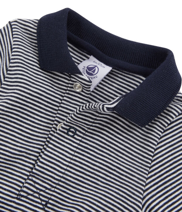 Body de manga larga con cuello de polo para beb&eacute; ni&ntilde;o azul/blanco