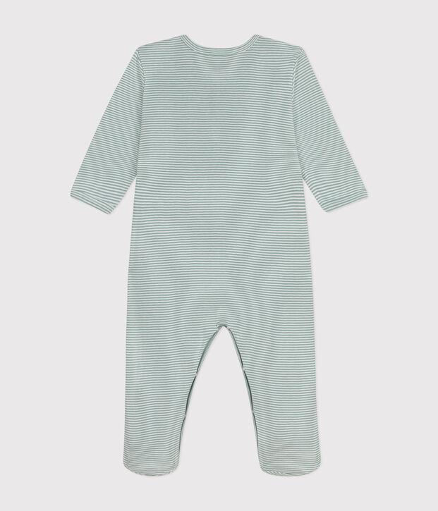 Pijama de algod&oacute;n a rayas para beb&eacute; verde/blanco