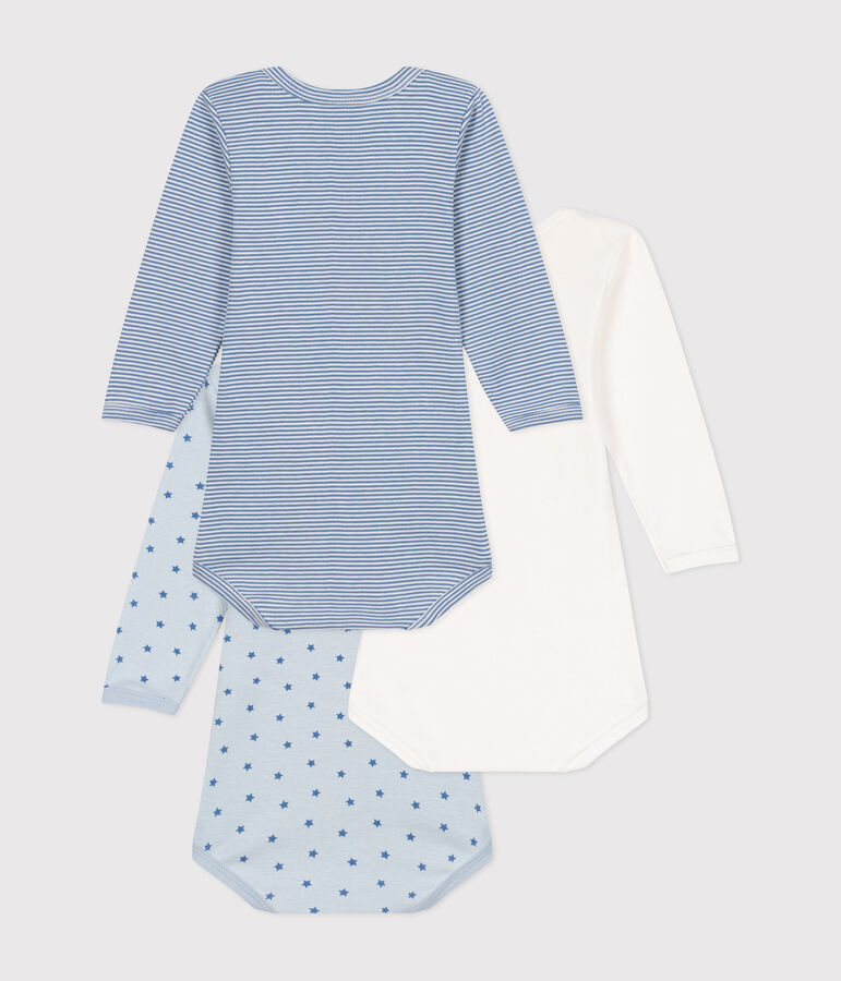 Juego de 3 bodis de algod&oacute;n de manga larga con corazoncitos para beb&eacute; multicolor