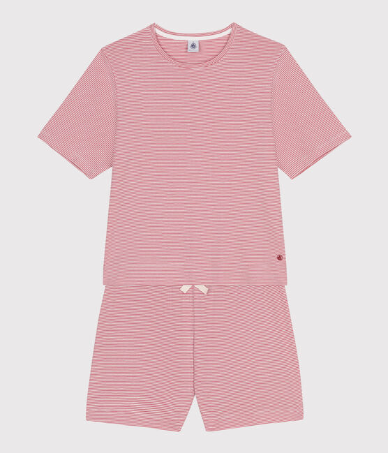Pijama corto de algodón a rayas para mujer rosa ROSEWOOD/ MARSHMALLOW