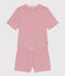 Pijama corto de algodón a rayas para mujer rosa ROSEWOOD/ MARSHMALLOW