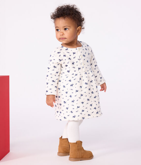 Vestido de algodón de manga larga con estampado de flores para bebé azul MILK/ SOIR
