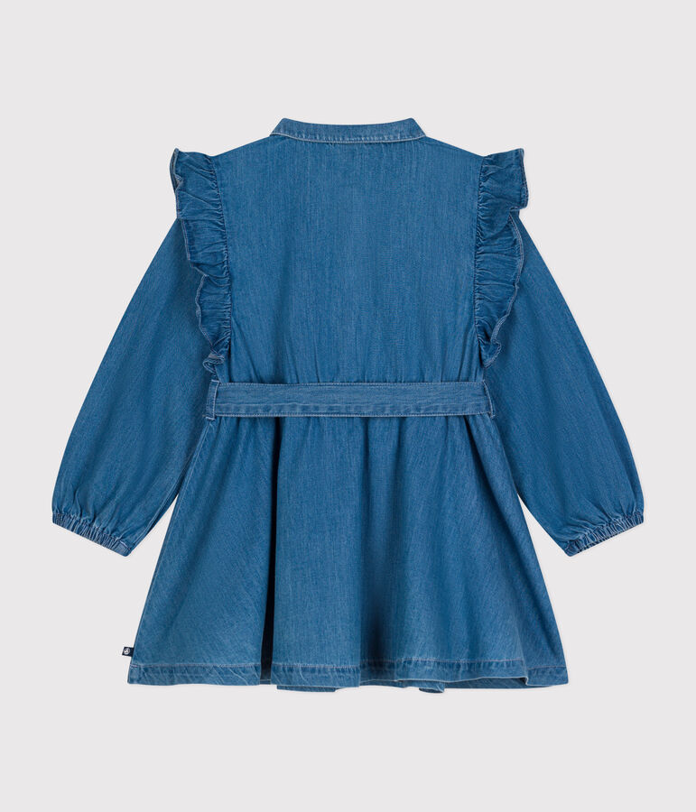 Vestido de manga larga de denim ligero para ni&ntilde;a azul