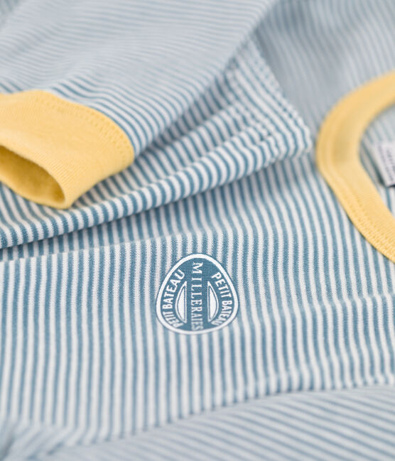 Pijama de algodón milrayas para niño/niña azul ROVER/blanco MARSHMALLOW