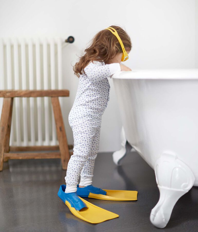 Pelele pijama estampado para ni&ntilde;a blanco ECUME/azul BLEU