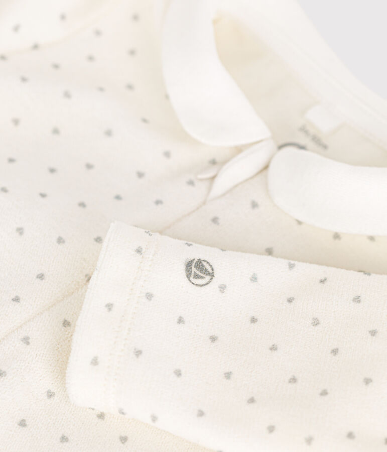 Pijama de terciopelo para beb&eacute; blanco/gris