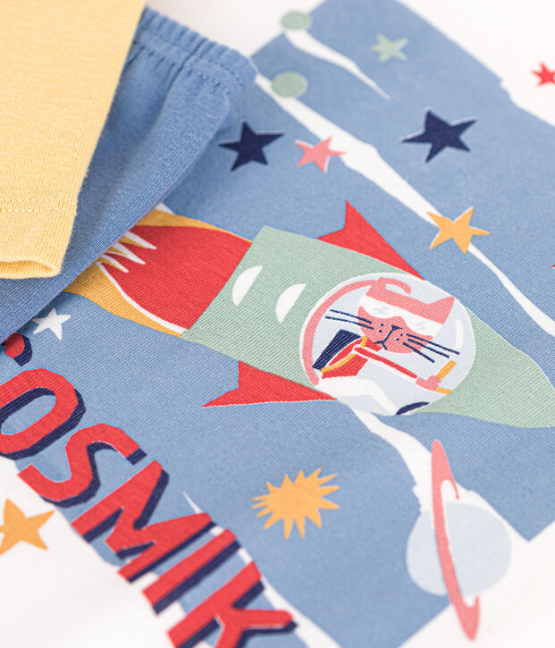 Pijama infantil liso de algod&oacute;n con motivo espacial azul/multicolor