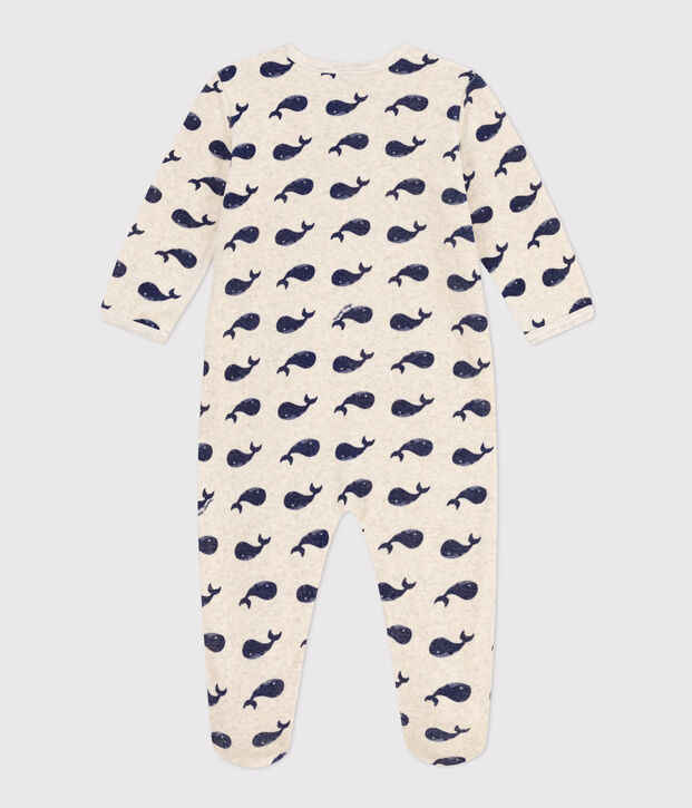 Pijama de terciopelo con ballenas marinas beige/azul