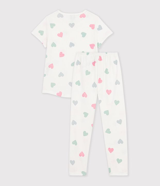 Pijama infantil de algod&oacute;n de manga corta y pierna larga con estampado blanco/multicolor