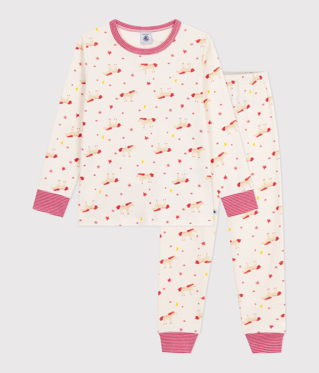Pijama infantil de algod&oacute;n con estampado de caballos crudo/multicolor