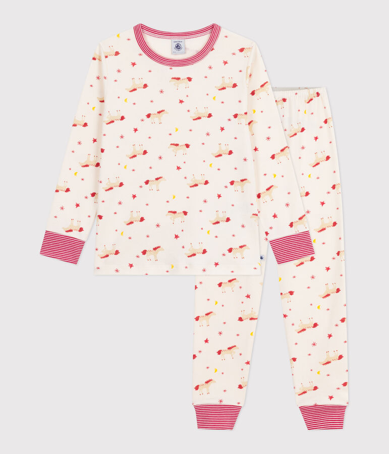 Pijama infantil de algod&oacute;n con estampado de caballos crudo/multicolor