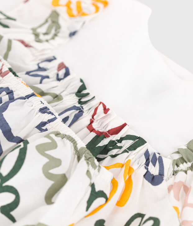 Vestido de manga corta y pololo de popelina para beb&eacute; blanco/multicolor