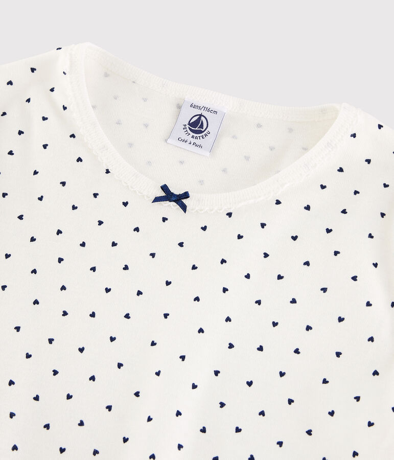 Pijama de corazoncitos de ni&ntilde;a de algod&oacute;n blanco/azul