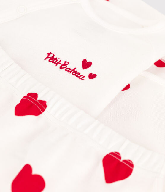Conjunto de 3 piezas de algodón con corazones para bebé blanco MARSHMALLOW/rojo TERKUIT