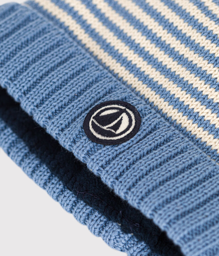 Gorro de punto tricotado con forro polar para beb&eacute; azul/crudo