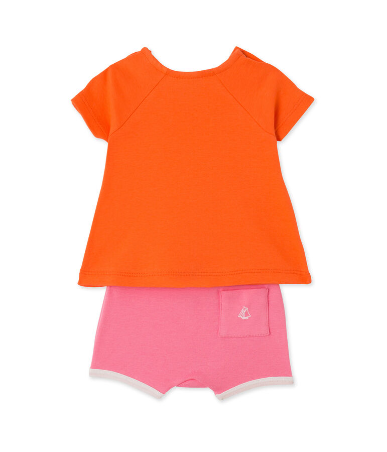 Conjunto de camiseta y short para beb&eacute; ni&ntilde;a naranja/rosa