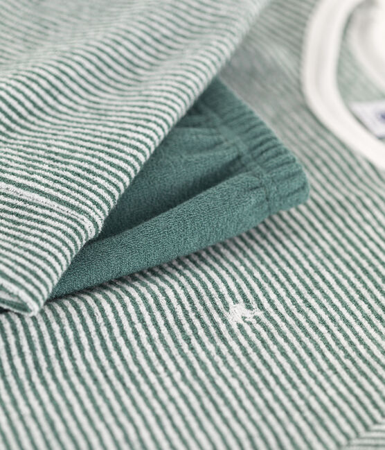 Pijama de algodón milrayas para niño/niña verde VALLEE/blanco MARSHMALLOW