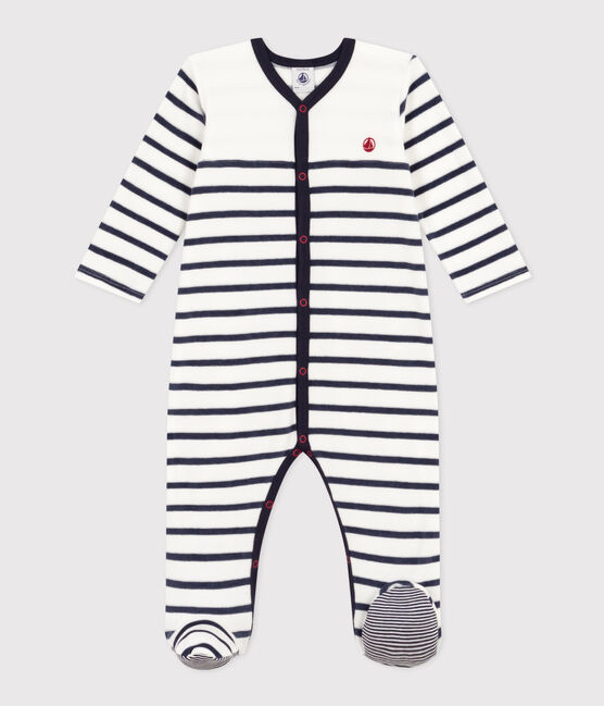 Pijama de terciopelo a rayas para bebé blanco MARSHMALLOW/azul SMOKING