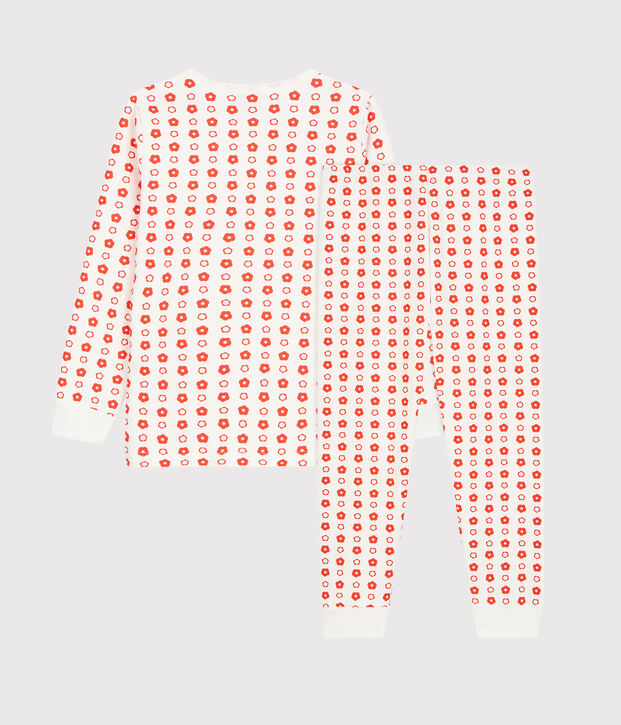 Pijama de ni&ntilde;a/ni&ntilde;o con estampado gr&aacute;fico de algod&oacute;n org&aacute;nico blanco/rojo