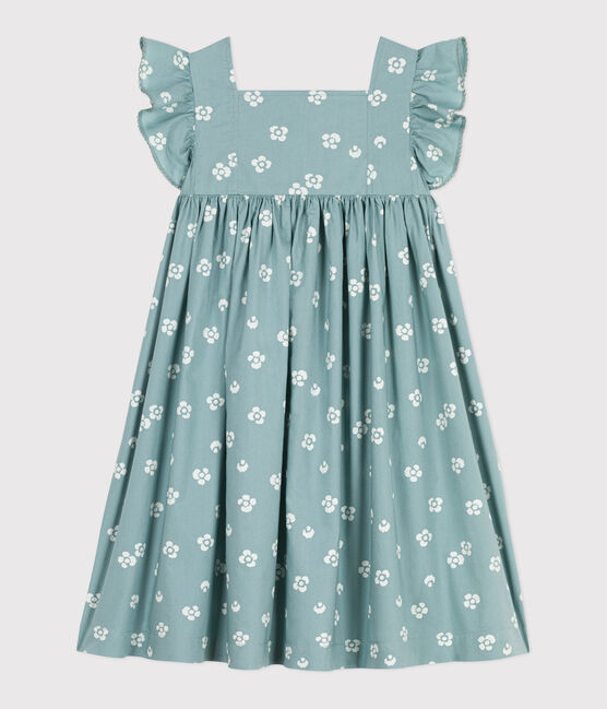 Vestido largo infantil sin mangas de algodón con flores azul PAUL/blanco MARSHMALLOW