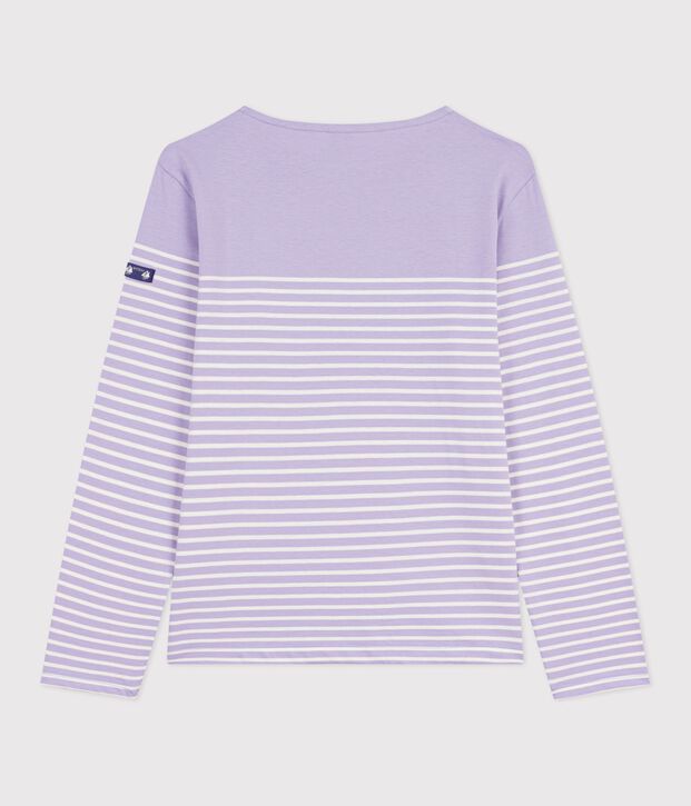 Camiseta marinera de algod&oacute;n para mujer violeta/crudo