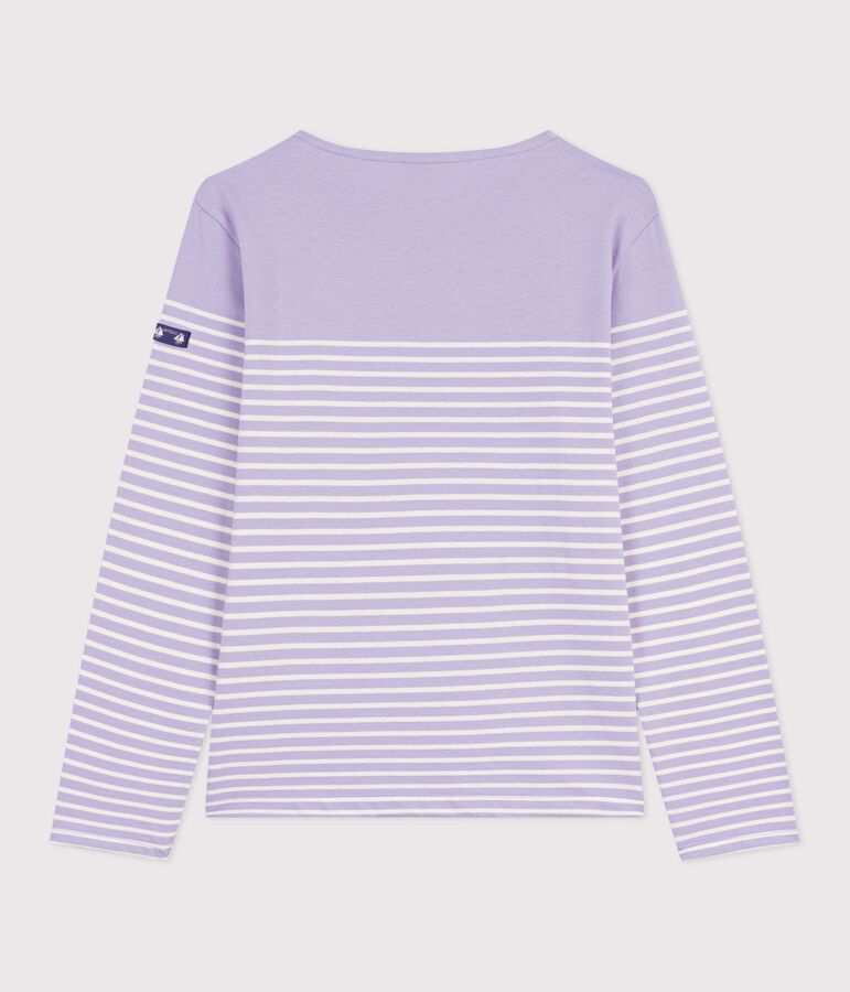 Camiseta marinera de algod&oacute;n para mujer violeta/crudo