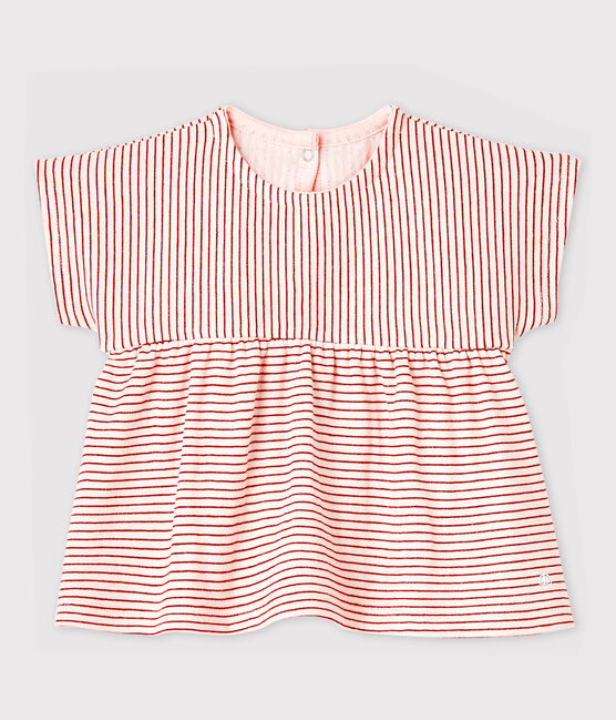 Blusa de manga corta de tejido tubular de rayas de bebé niña rosa FLEUR/rosa COPPER