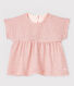 Blusa de manga corta de tejido tubular de rayas de bebé niña