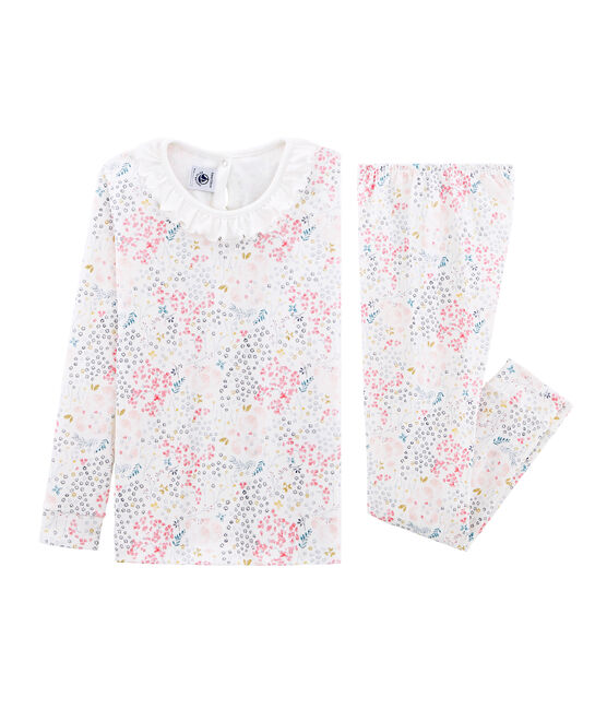 Pijama de corte muy ajustado de punto para niña blanco MARSHMALLOW/blanco MULTICO