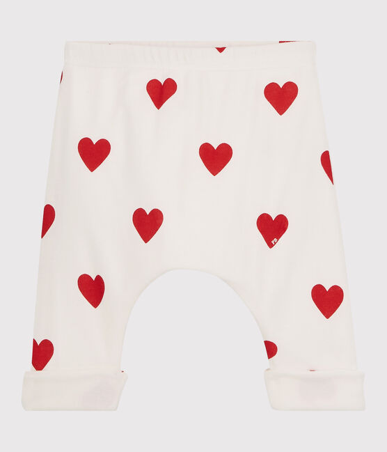 Pantalón de bebé de corazones rojos de algodón orgánico blanco MARSHMALLOW/rojo TERKUIT