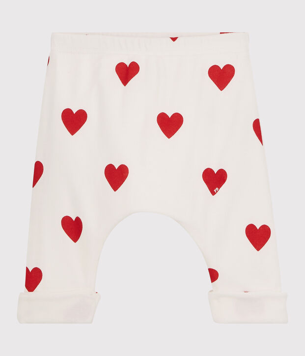 Pantal&oacute;n de beb&eacute; de corazones rojos de algod&oacute;n org&aacute;nico blanco/rojo