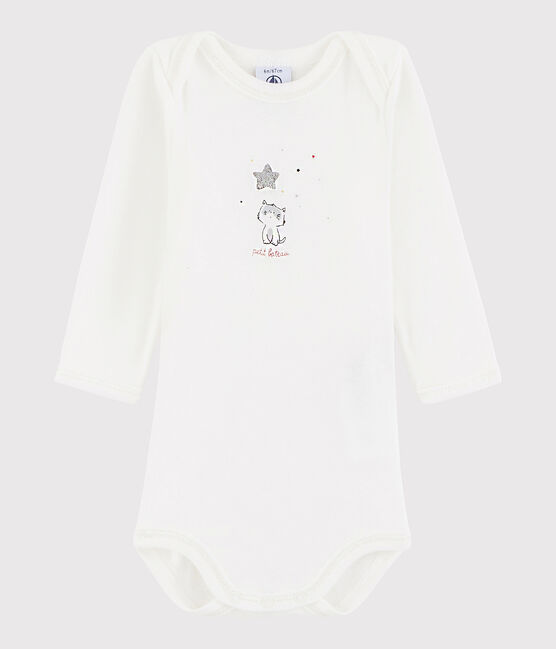 Bodi de manga larga de bebé niño blanco MARSHMALLOW