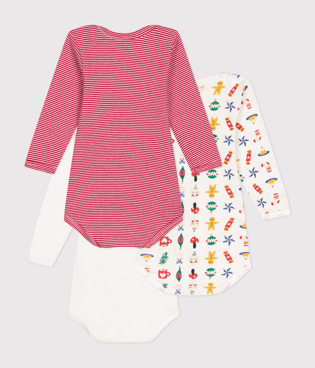 Juego de 3 bodis de algod&oacute;n de manga larga de Navidad para beb&eacute; multicolor