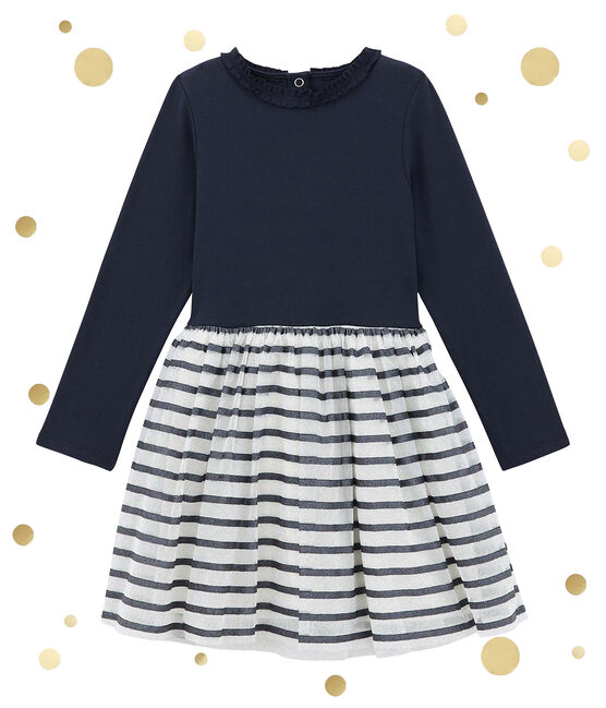 Vestidobi-materiapara niña blanco MARSHMALLOW/azul SMOKING BRILLANT